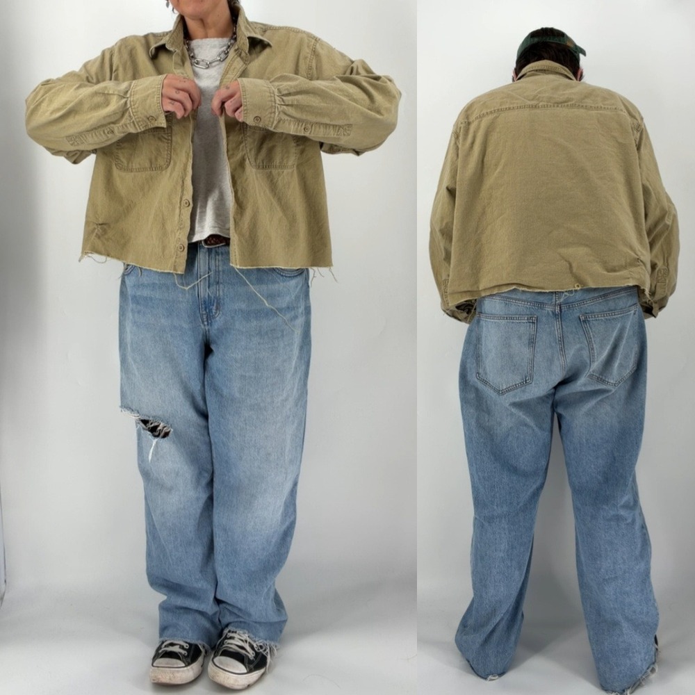 Vintage boxy crop button shirt workwear grunge 2X plus size big tall androgynous